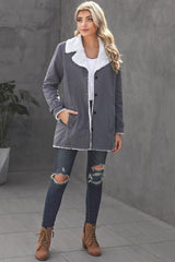 Casual Denim Coat with Plush Lining from MsDressly