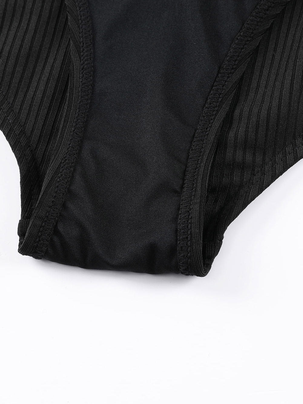 Beach Babe Black Ribbed Knit One Piece Swimsuit with Adjustable Straps from MsDressly