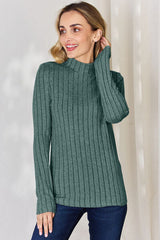 Basic Bae Full Size Ribbed Mock Neck Long Sleeve T-Shirt from Enfance-Heureuse