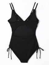 Beach Babe Black Ribbed Knit One Piece Swimsuit with Adjustable Straps from MsDressly