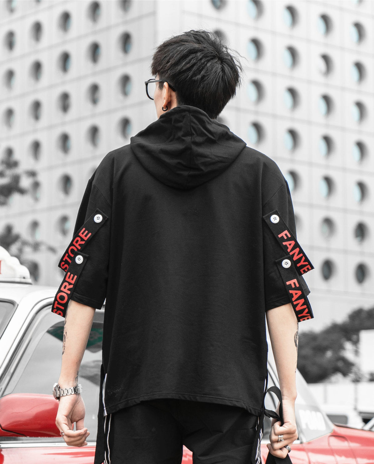 Black Solo Movement Short Sleeves Hoodie from Niepce Inc