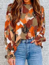 Abstract Leopard Print Puffy Sleeve Blouse from MsDressly