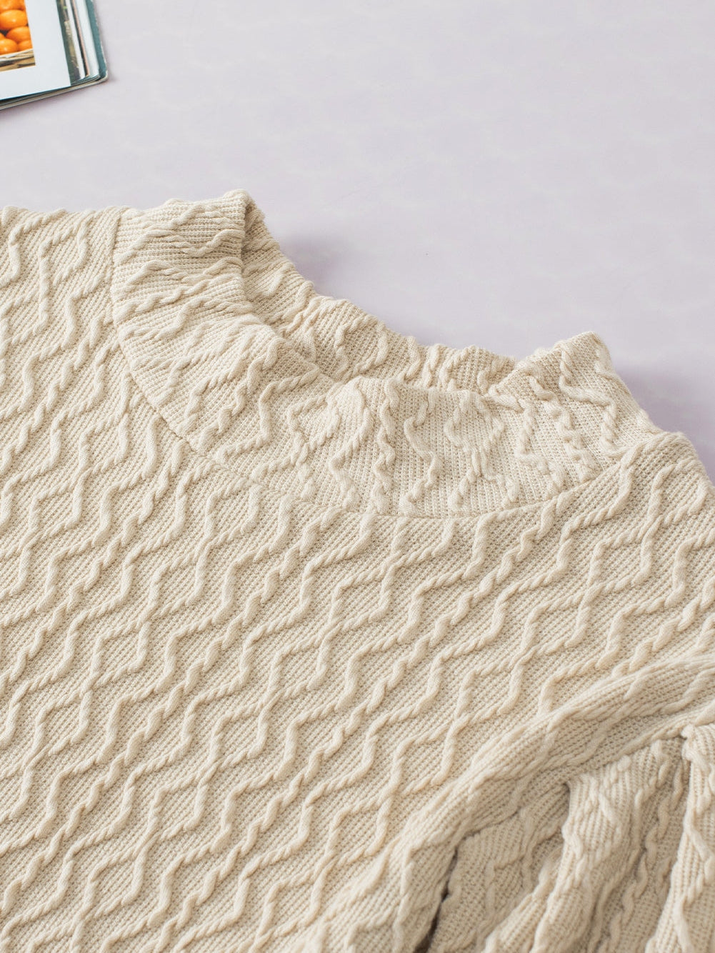 Apricot Textured Vintage Mock Neck Top with Puff Sleeves from MsDressly