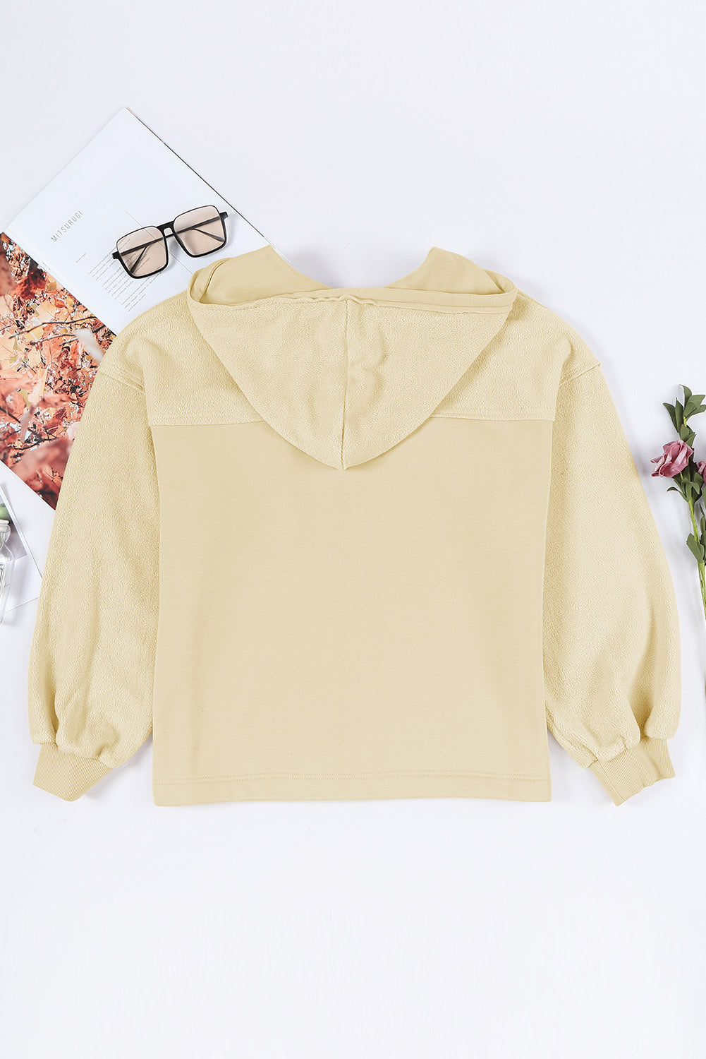 Apricot Flap Pocket Drawstring Hood Zip Up Jacket from MsDressly