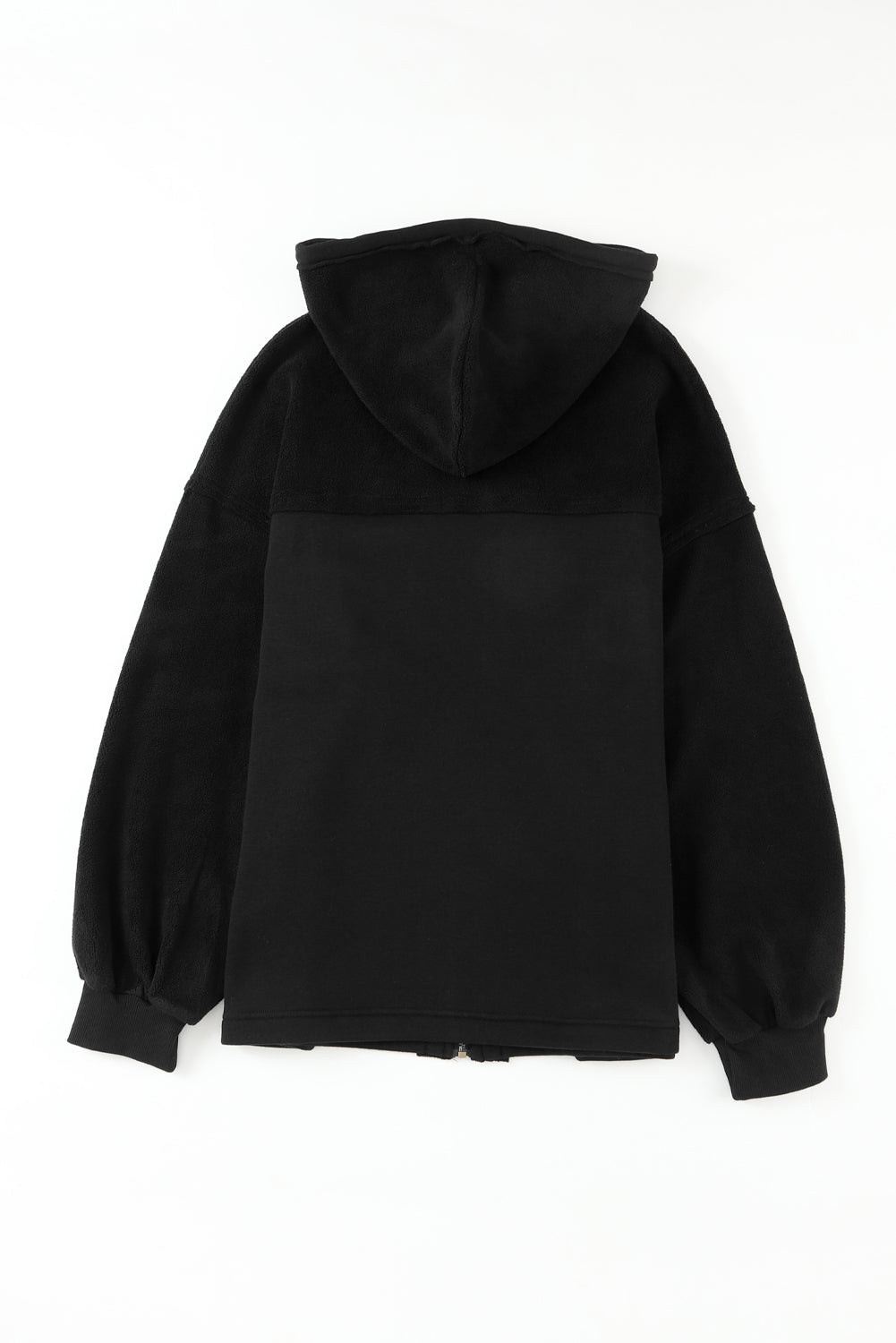Black Flap Pocket Drawstring Hood Zip Up Jacket from MsDressly