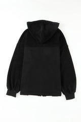 Black Flap Pocket Drawstring Hood Zip Up Jacket from MsDressly