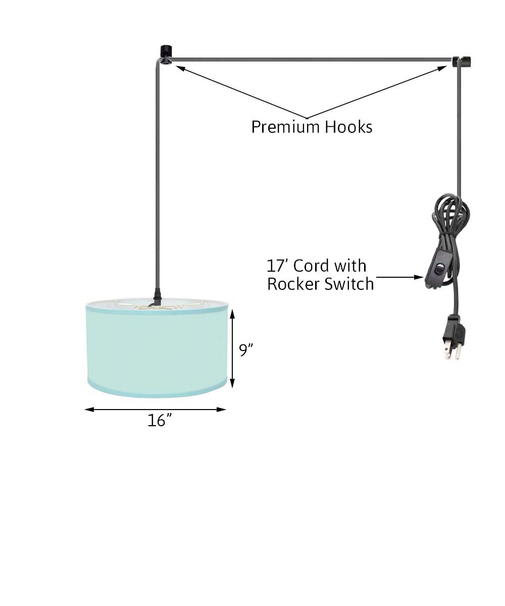 Light Swag Plug-In Pendant 16"w Island Paradise Linen Drum Shade, 17' Black Cord From LampsUSA
