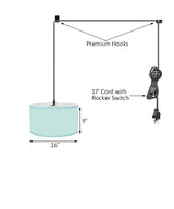 Light Swag Plug-In Pendant 16"w Island Paradise Linen Drum Shade, 17' Black Cord From LampsUSA