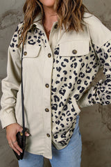 Apricot Corduroy Jacket with Leopard Print Details and Pockets from MsDressly