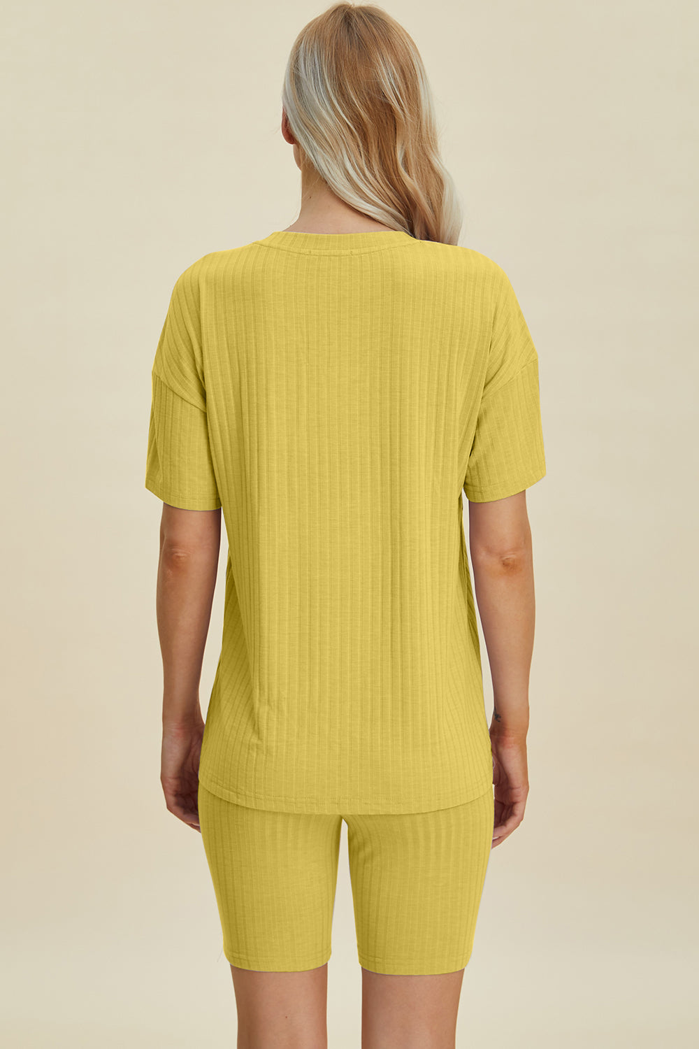 Basic Bae Full Size Ribbed V-Neck Short Sleeve Top and Shorts Set from Enfance-Heureuse