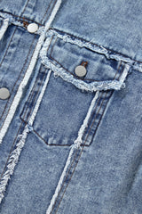 Beau Blue Plaid Print Patchwork Hooded Raw Hem Denim Jacket from MsDressly