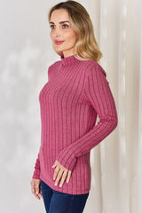 Basic Bae Full Size Ribbed Mock Neck Long Sleeve T-Shirt from Enfance-Heureuse