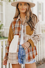 Sutton Plaid Color Block Patchwork Shirt Jacket with Pocket from Threaded Pear