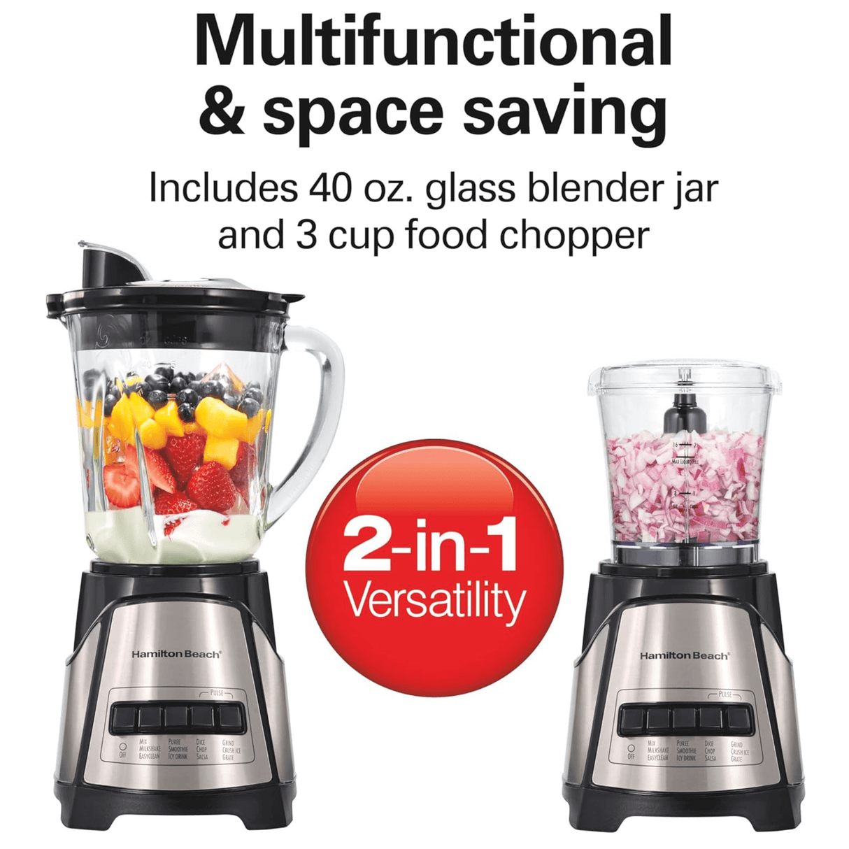 Hamilton Beach Power Elite Glass Jar Blender and Food Chopper Combo from Jupiter Gear Home