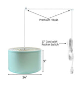 Light Swag Plug-In Pendant 16"w Island Paradise Linen Drum Shade, 17' White Cord From LampsUSA