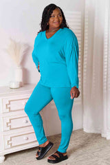 Basic Bae Full Size V-Neck Soft Rayon Long Sleeve Top and Pants Lounge Set from Enfance-Heureuse