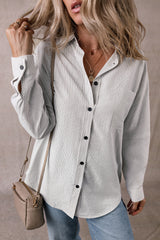 Black Stripe Roll-tab Sleeve Pocketed Long Shirt from MsDressly
