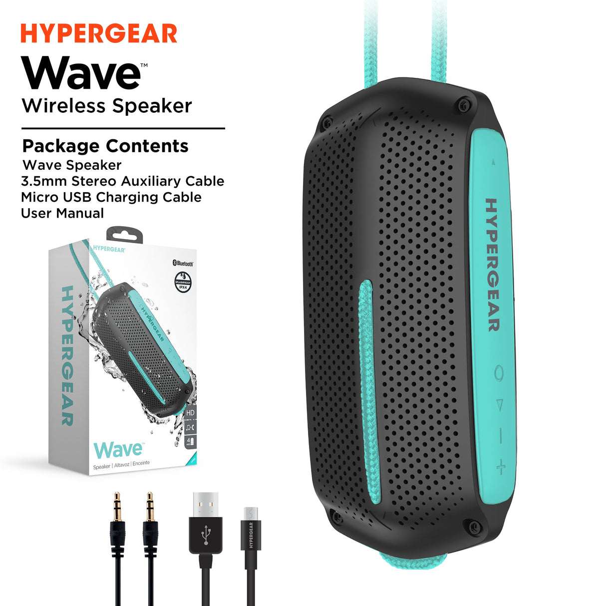 HyperGear Wave Water Resistant Wireless Speaker with Extended Battery Life (WATER-PRNT) from Jupiter Gear