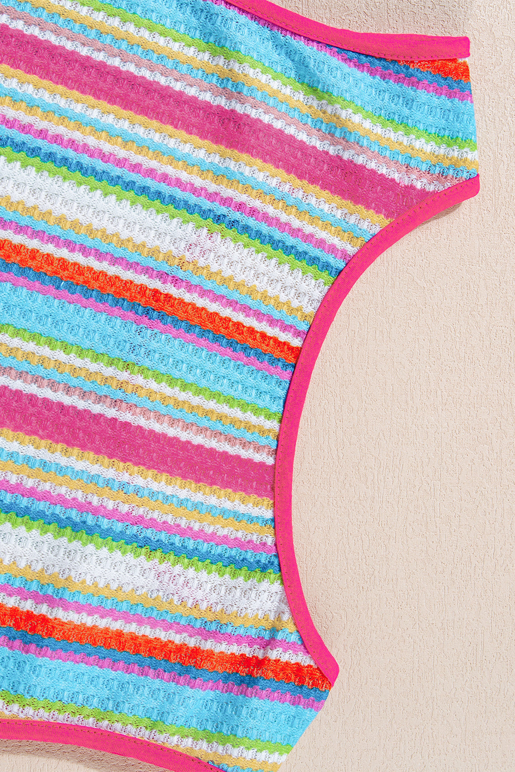 Kenna Stripe Rainbow Eyelet Knit Button Decor Tank Top From Threaded Pear
