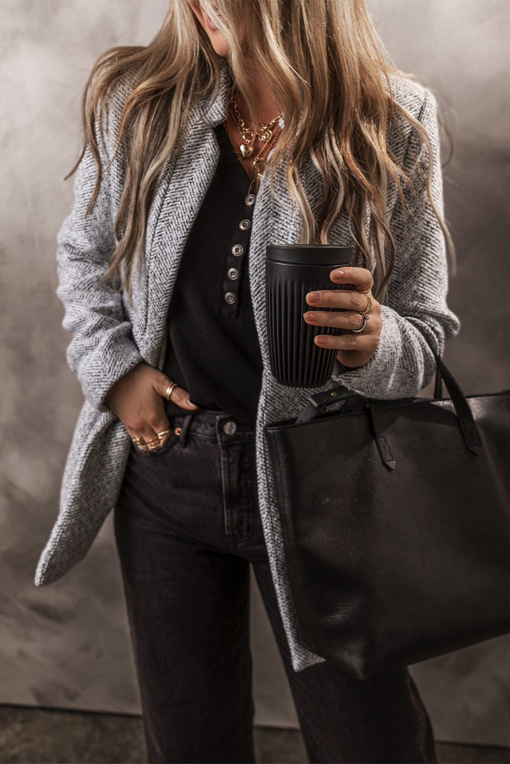 Aitana Lapel Collar Long Jacket with Pocket from Threaded Pear