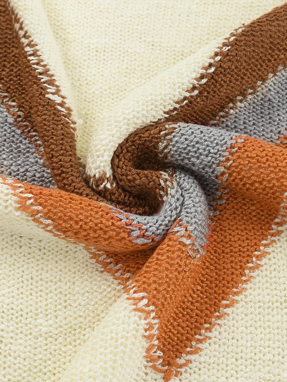Beige Chevron Stripe Drop Shoulder Knit Pullover from MsDressly