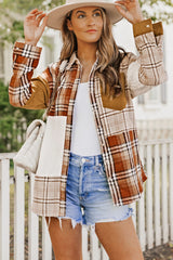 Sutton Plaid Color Block Patchwork Shirt Jacket with Pocket from Threaded Pear