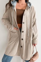 Beige Oversized Corduroy Contrast Hooded Shacket from MsDressly