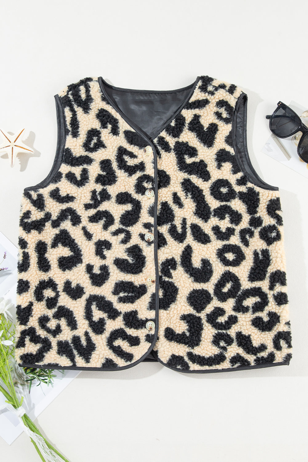 Black Leopard Print Sherpa Vest Coat From MsDressly