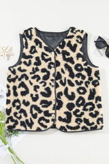 Black Leopard Print Sherpa Vest Coat From MsDressly