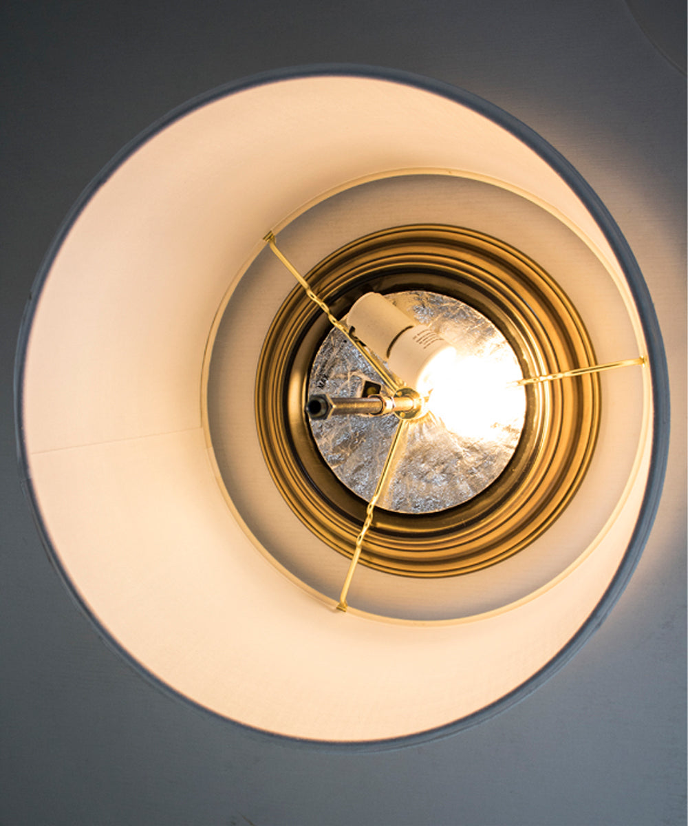 Moderne 14"W Flush Mount Conversion Kit  Textured Oatmeal Hardback Drum Lampshade From LampsUSA