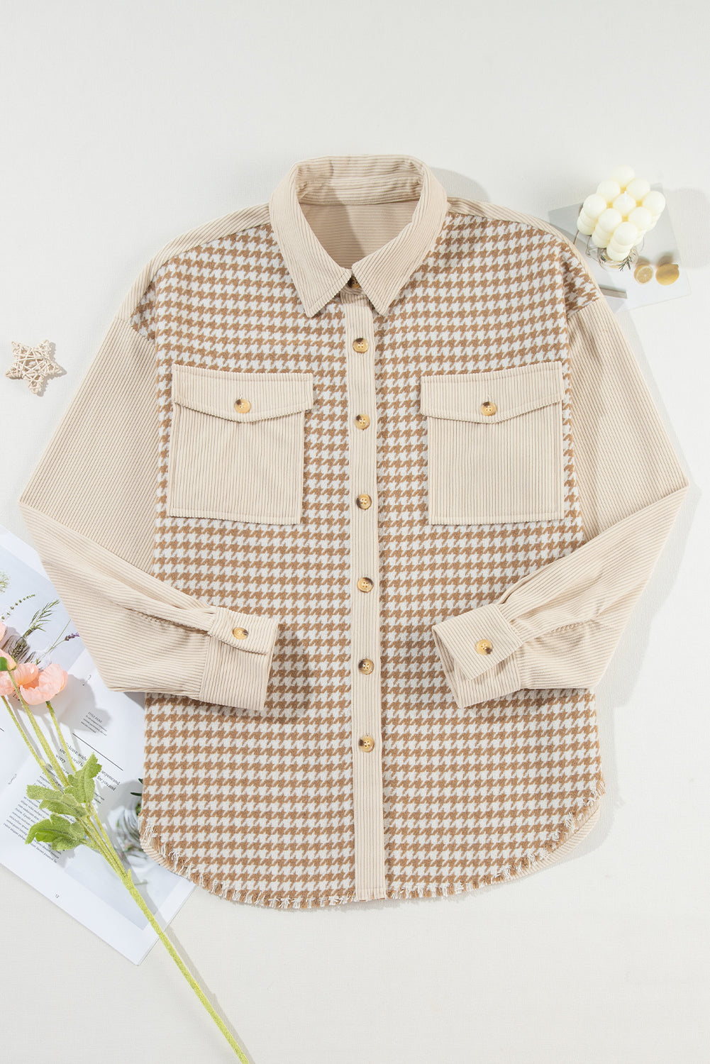 Beige Houndstooth Corduroy Jacket from MsDressly