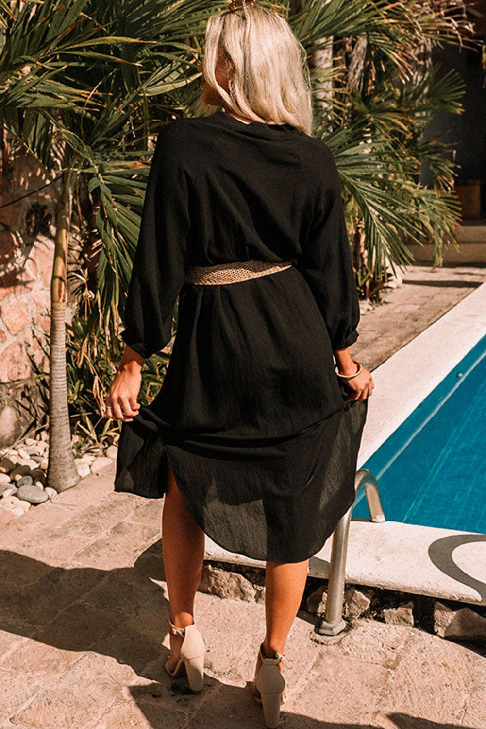 Black 3/4 Sleeve Button Up Long Kimono from MsDressly