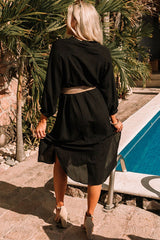 Black 3/4 Sleeve Button Up Long Kimono from MsDressly