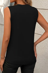 Black Crew Neck Pleated Tank Top From MsDressly