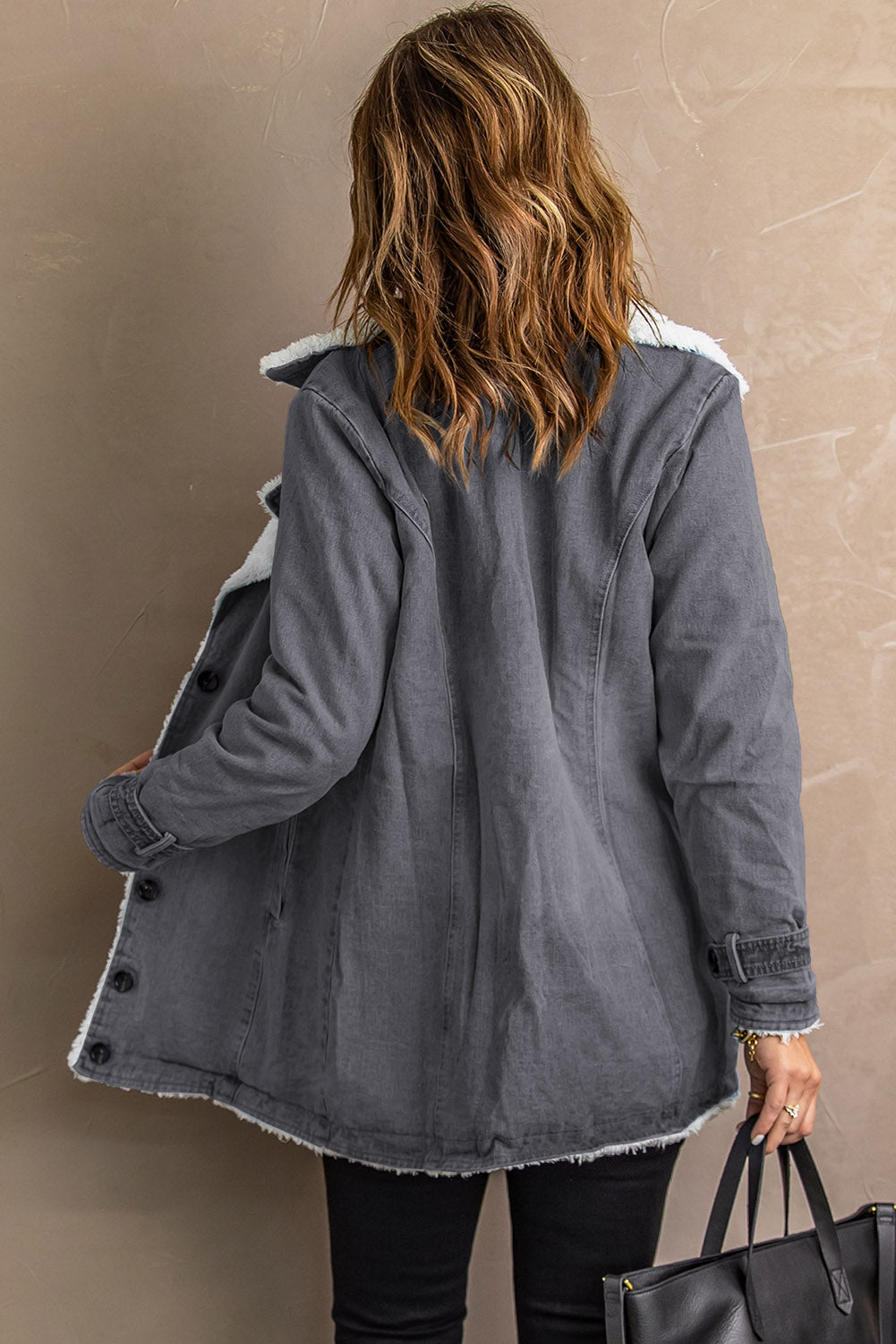 Casual Denim Coat with Plush Lining from MsDressly