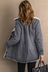Casual Denim Coat with Plush Lining from MsDressly