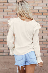 Beige Ruffled Flounce Sleeve Corduroy Blouse from MsDressly