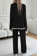 Devine Contrast Trim Round Neck Top and Pants Set from Enfance-Heureuse
