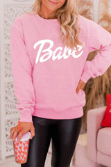 Babe Print Pink Ribbed Knit Trim Sweater from MsDressly