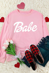 Babe Print Pink Ribbed Knit Trim Sweater from MsDressly