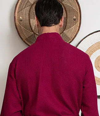 Waffle Kimono Spa Bathrobe for Men -  Absorbent, Lightweight From Lotus Linen