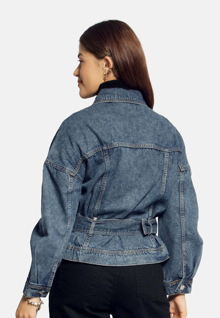 Balloon Sleeve Belted Denim Shacket from London Rag International