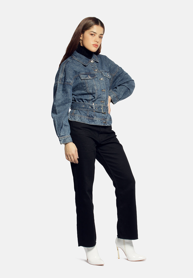 Balloon Sleeve Belted Denim Shacket from London Rag International