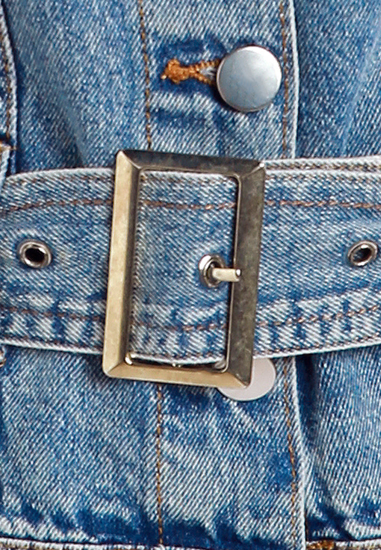 Balloon Sleeve Belted Denim Shacket from London Rag International