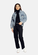 Balloon Sleeve Belted Denim Shacket from London Rag International