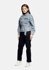 Balloon Sleeve Belted Denim Shacket from London Rag International