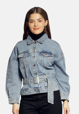 Balloon Sleeve Belted Denim Shacket from London Rag International