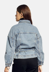Balloon Sleeve Belted Denim Shacket from London Rag International