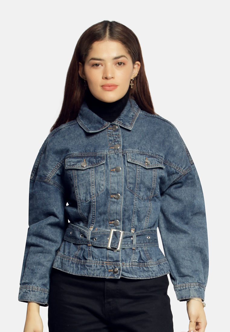 Balloon Sleeve Belted Denim Shacket from London Rag International