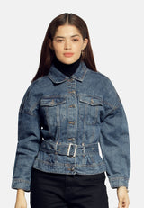 Balloon Sleeve Belted Denim Shacket from London Rag International